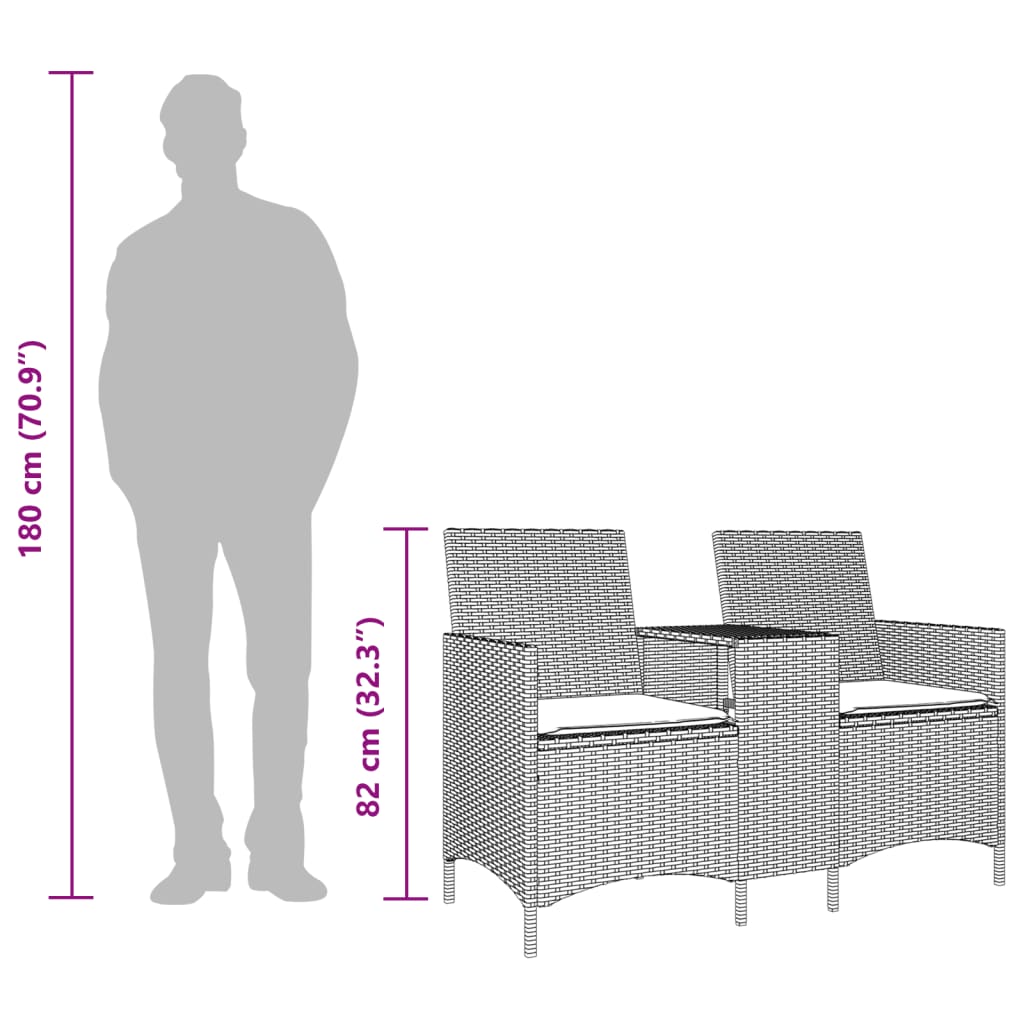 Divano 2 Posti con Tavolo e Cuscini Grigio Chiaro Polyrattan | homemem39