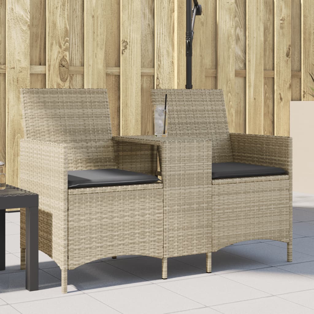 Divano 2 Posti con Tavolo e Cuscini Grigio Chiaro Polyrattan | homemem39