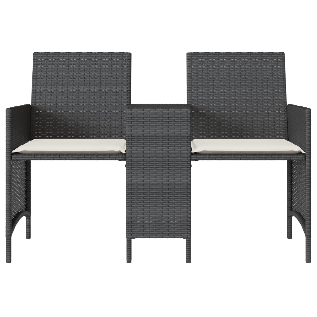 Divano Giardino 2 Posti con Tavolo e Sgabelli Nero Polyrattan | homemem39