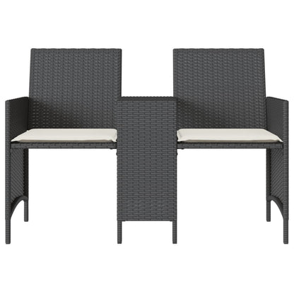 Divano Giardino 2 Posti con Tavolo e Sgabelli Nero Polyrattan | homemem39