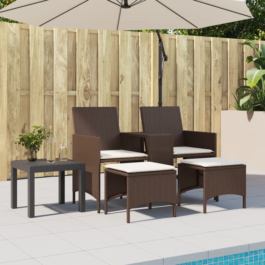 Divano Giardino 2Posti con Tavolo e Sgabelli Marrone Polyrattan | homemem39