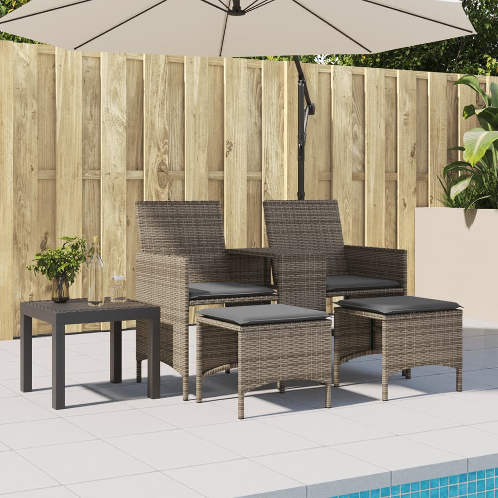 Divano Giardino 2 Posti con Tavolo e Sgabelli Grigio Polyrattan | homemem39
