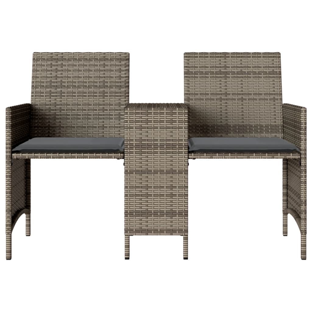 Divano Giardino 2 Posti con Tavolo e Sgabelli Grigio Polyrattan | homemem39