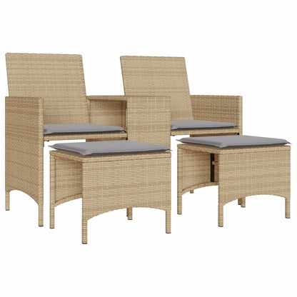 Divano Giardino 2 Posti con Tavolo e Sgabelli Beige Polyrattan