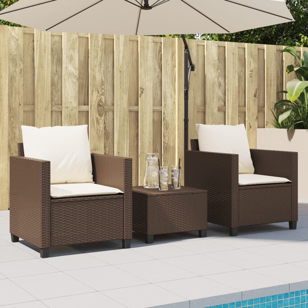 Set Bistrò 3 pz con Cuscini Marrone in Polyrattan | homemem39