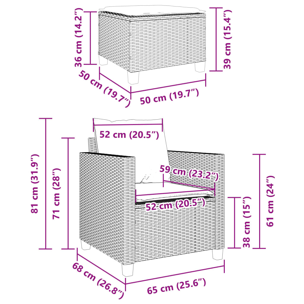 Set da Bistrò 3 pz con Cuscini Beige in Polyrattan - homemem39
