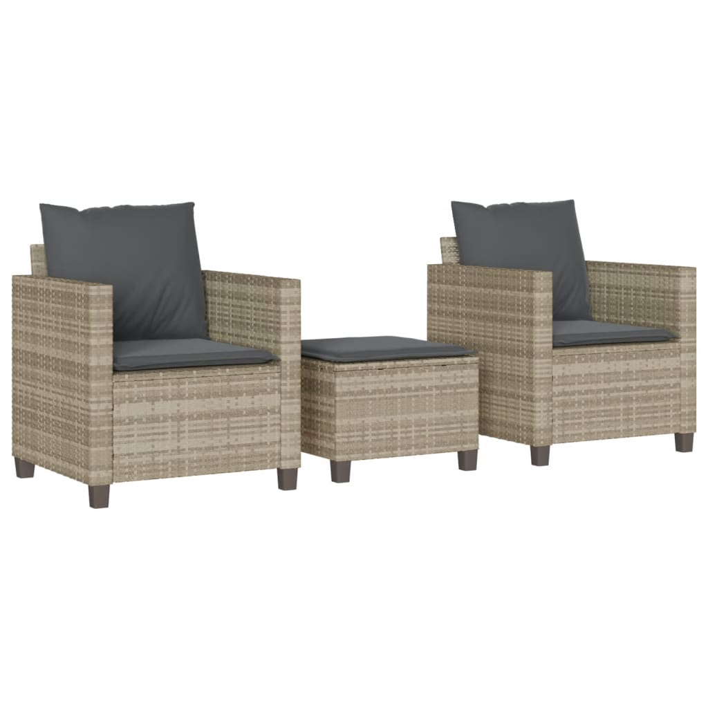 Set da Bistrò 3 pz con Cuscini Grigio Chiaro in Polyrattan | homemem39