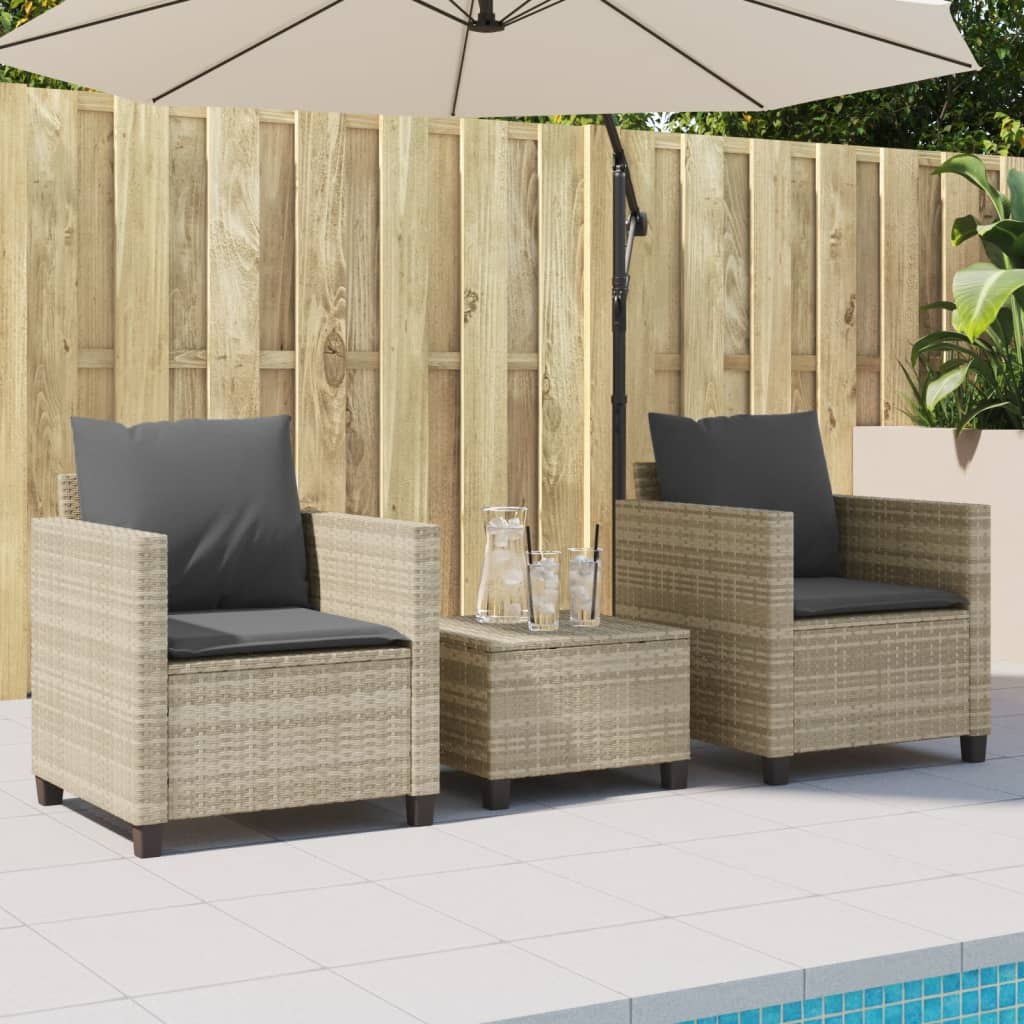 Set da Bistrò 3 pz con Cuscini Grigio Chiaro in Polyrattan | homemem39