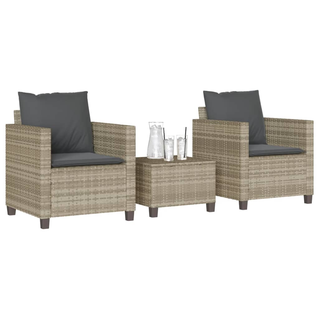 Set da Bistrò 3 pz con Cuscini Grigio Chiaro in Polyrattan | homemem39