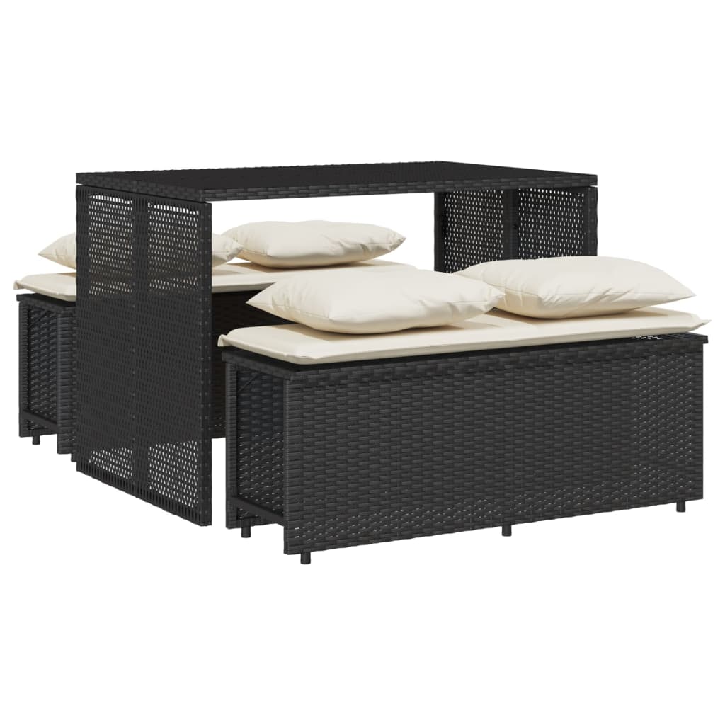 Set da Pranzo da Giardino 3 pz con Cuscini Nero in Polyrattan | homemem39