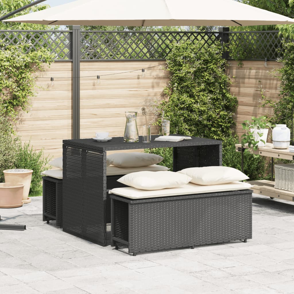 Set da Pranzo da Giardino 3 pz con Cuscini Nero in Polyrattan | homemem39