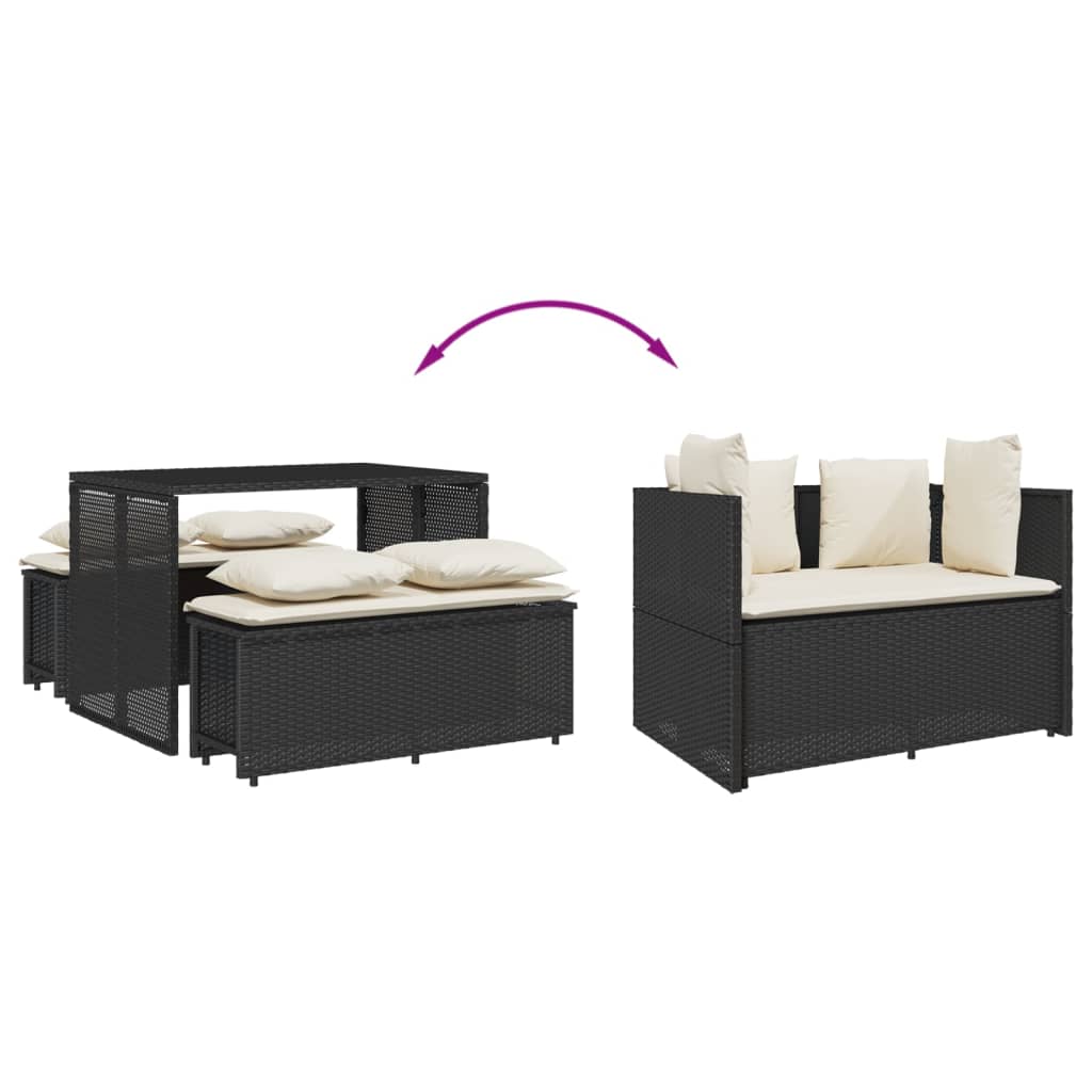 Set da Pranzo da Giardino 3 pz con Cuscini Nero in Polyrattan | homemem39