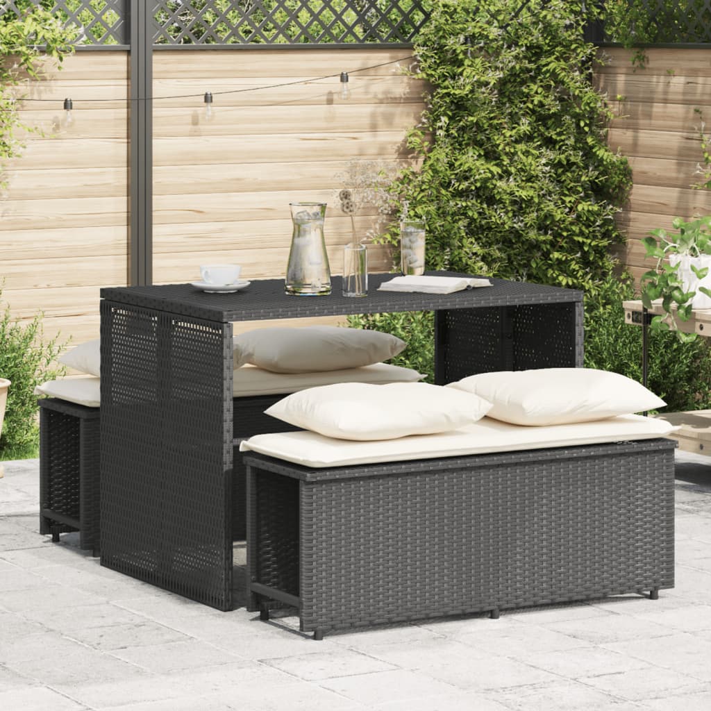 Set da Pranzo da Giardino 3 pz con Cuscini Nero in Polyrattan | homemem39