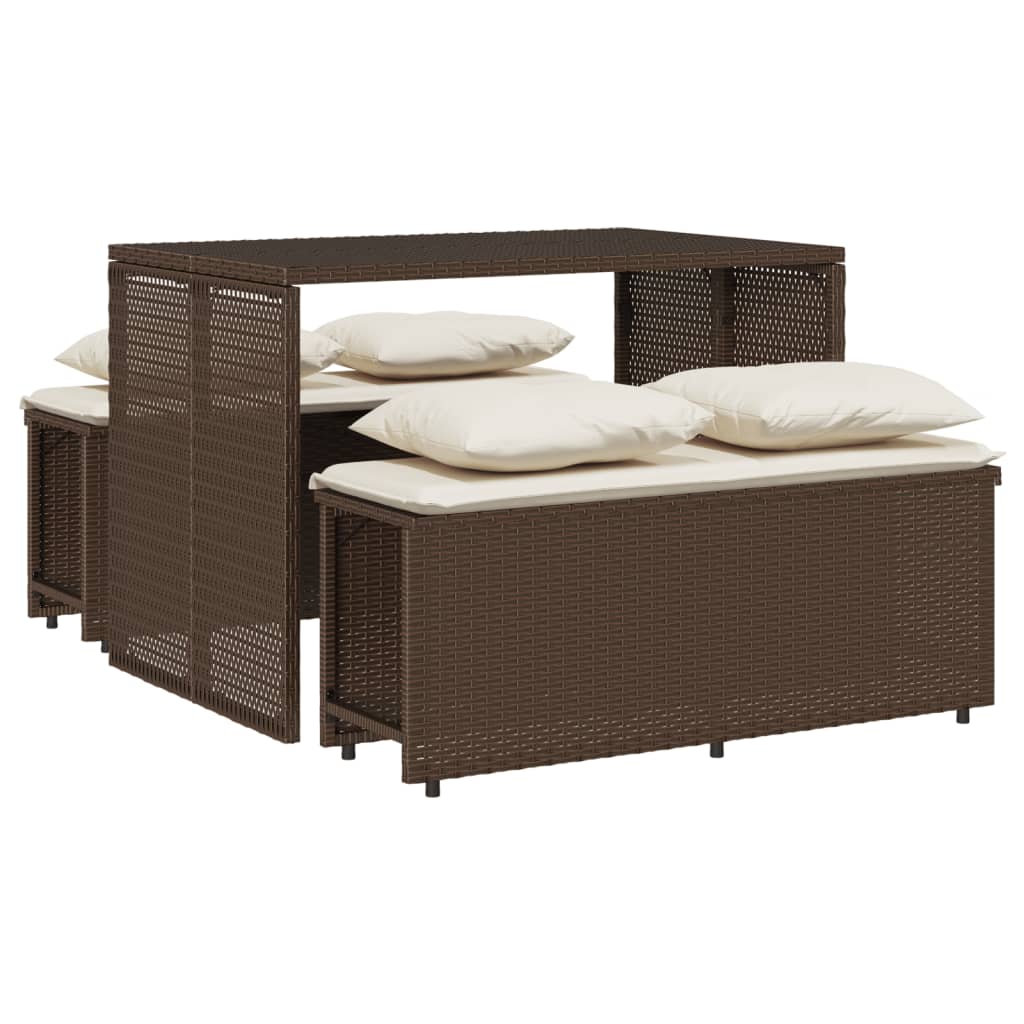 Set da Pranzo da Giardino 3pz con Cuscini in Polyrattan Marrone | homemem39