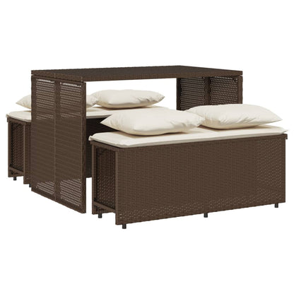 Set da Pranzo da Giardino 3pz con Cuscini in Polyrattan Marrone | homemem39