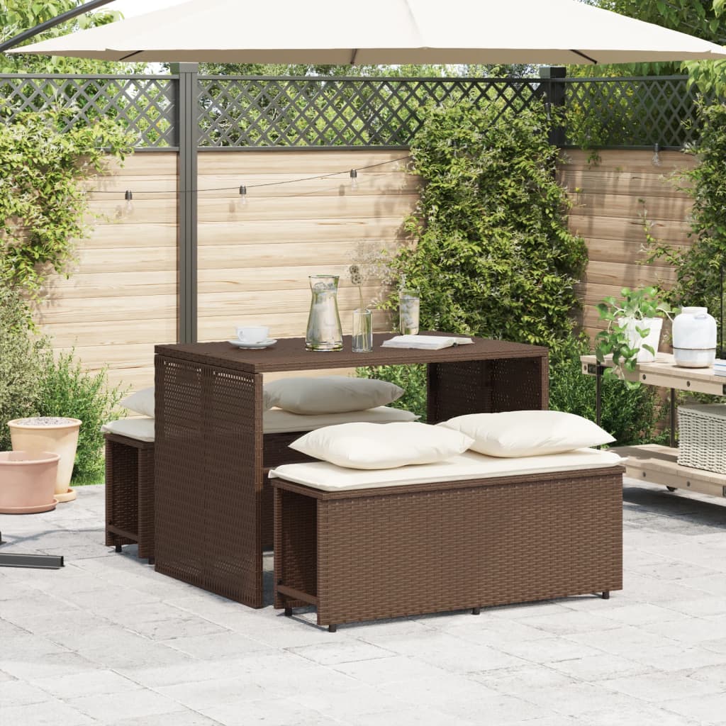 Set da Pranzo da Giardino 3pz con Cuscini in Polyrattan Marrone | homemem39