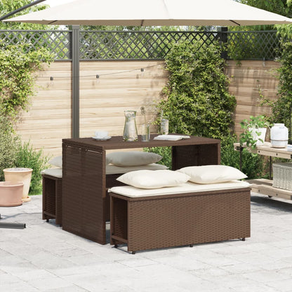 Set da Pranzo da Giardino 3pz con Cuscini in Polyrattan Marrone | homemem39