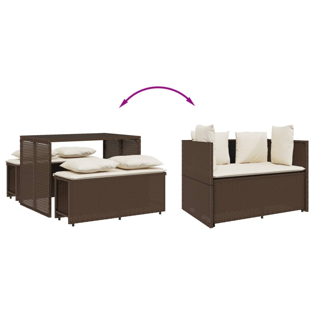 Set da Pranzo da Giardino 3pz con Cuscini in Polyrattan Marrone | homemem39