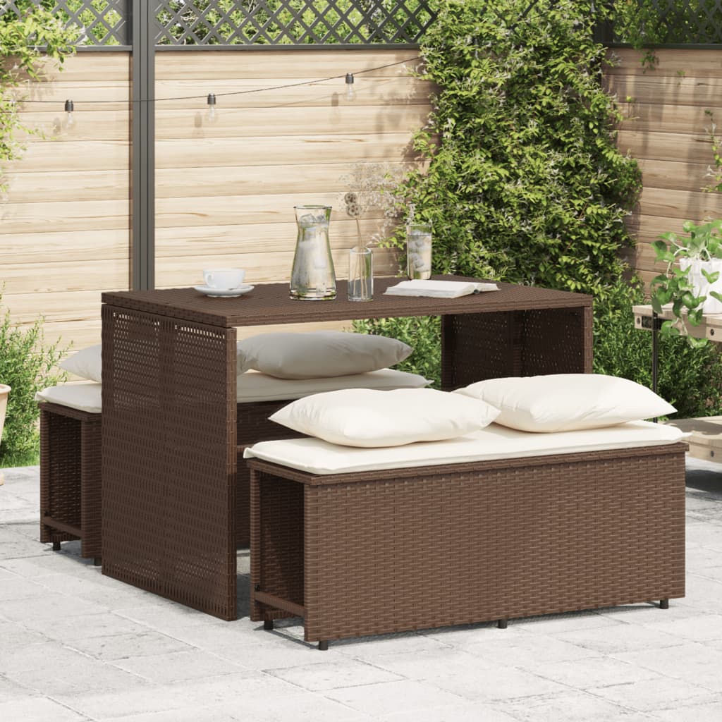 Set da Pranzo da Giardino 3pz con Cuscini in Polyrattan Marrone | homemem39
