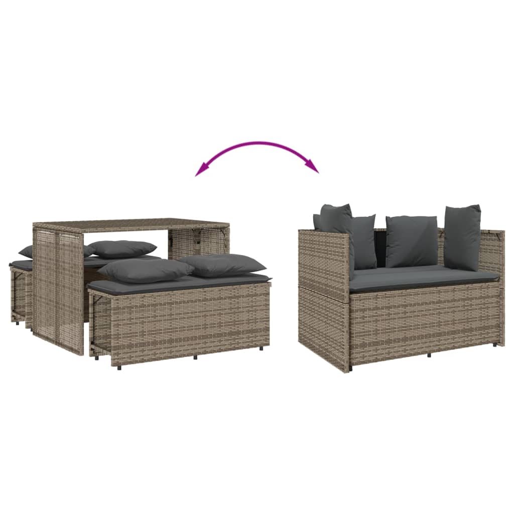 Set da Pranzo da Giardino 3 pz con Cuscini in Polyrattan Grigio