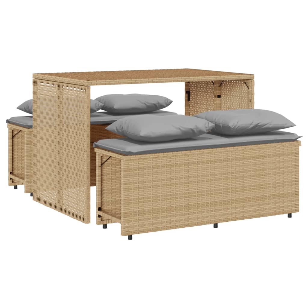 Set da Pranzo da Giardino 3 pz con Cuscini Beige in Polyrattan | homemem39