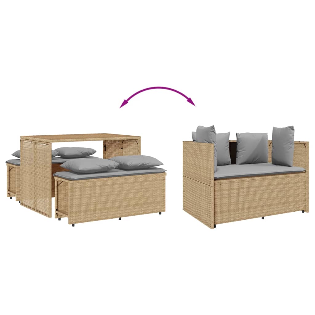 Set da Pranzo da Giardino 3 pz con Cuscini Beige in Polyrattan | homemem39