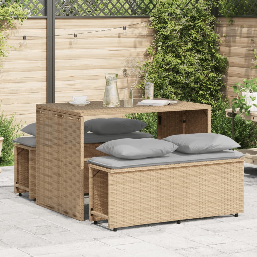 Set da Pranzo da Giardino 3 pz con Cuscini Beige in Polyrattan | homemem39