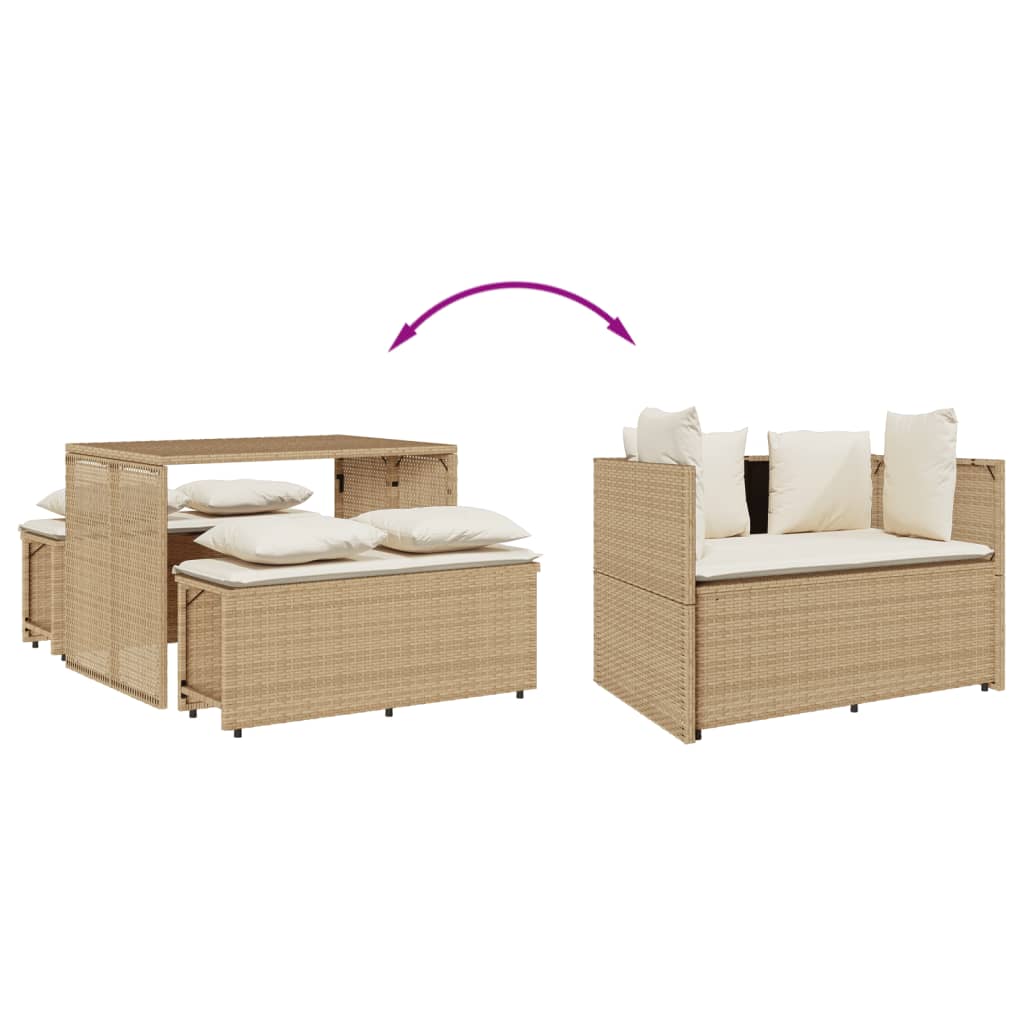 Set da Pranzo da Giardino 3 pz con Cuscini Beige in Polyrattan - homemem39