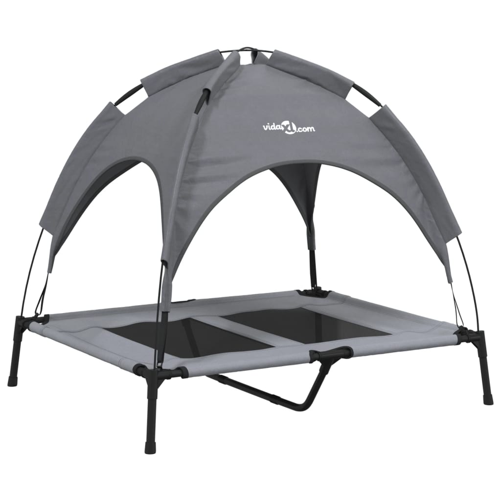 Lettino per Cani con Tetto Tessuto Oxford Antracite e Acciaio - homemem39