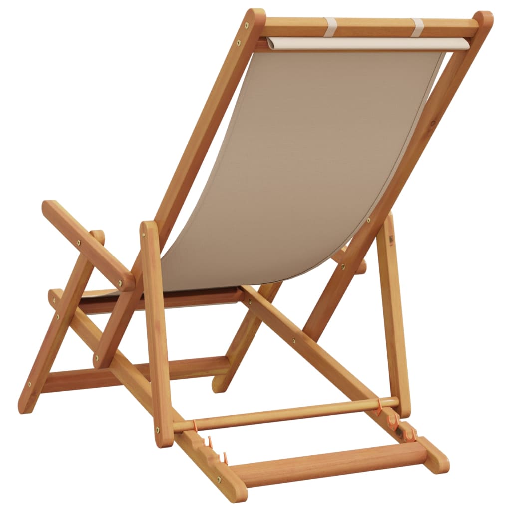 Sedia da Spiaggia Pieghevole Beige Legno di Eucalipto e Tessuto | homemem39