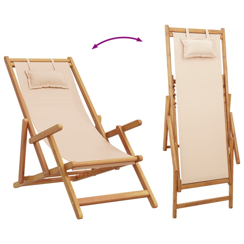 Sedia da Spiaggia Pieghevole Beige Legno di Eucalipto e Tessuto | homemem39