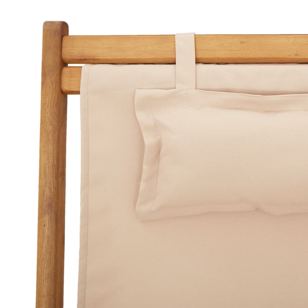 Sedia da Spiaggia Pieghevole Beige Legno di Eucalipto e Tessuto | homemem39