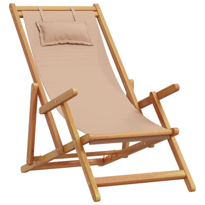 Sedia da Spiaggia Pieghevole Beige Legno di Eucalipto e Tessuto