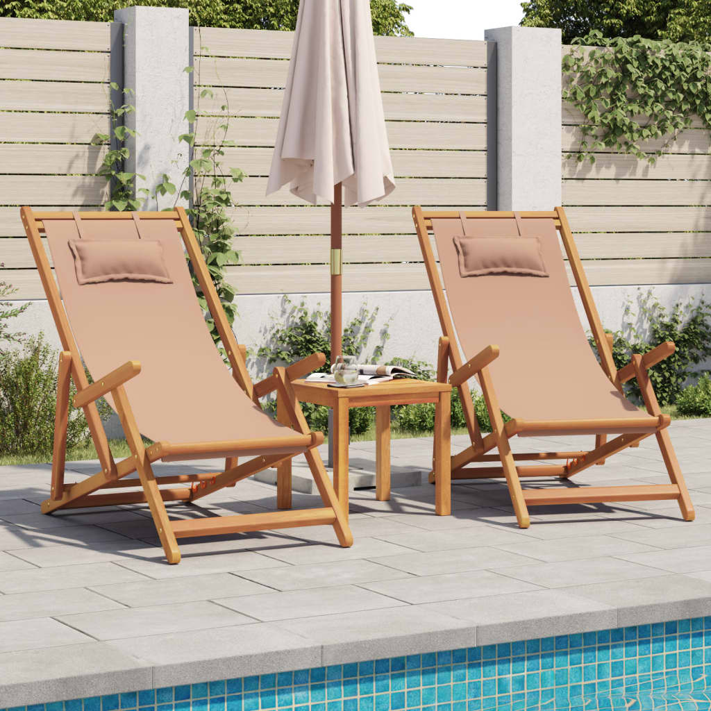 Sedia da Spiaggia Pieghevole Beige Legno di Eucalipto e Tessuto | homemem39