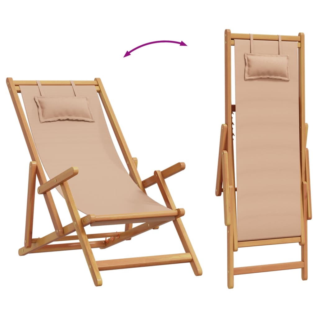 Sedia da Spiaggia Pieghevole Beige Legno di Eucalipto e Tessuto | homemem39