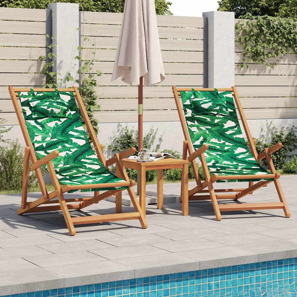 Sedia da Spiaggia Pieghevole Foglie Legno Eucalipto e Tessuto | homemem39