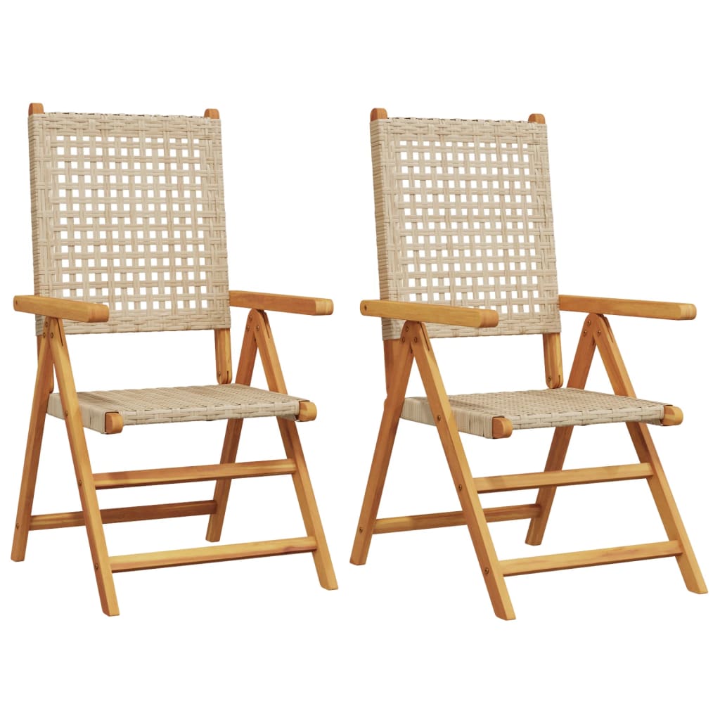Sedie da Giardino 2 pz Beige Legno Massello Acacia e Polyrattan | homemem39