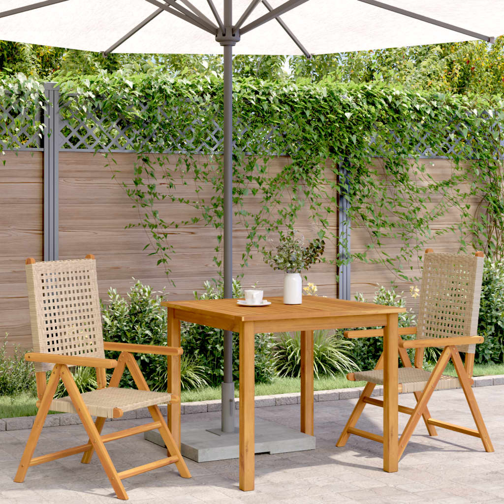 Sedie da Giardino 2 pz Beige Legno Massello Acacia e Polyrattan