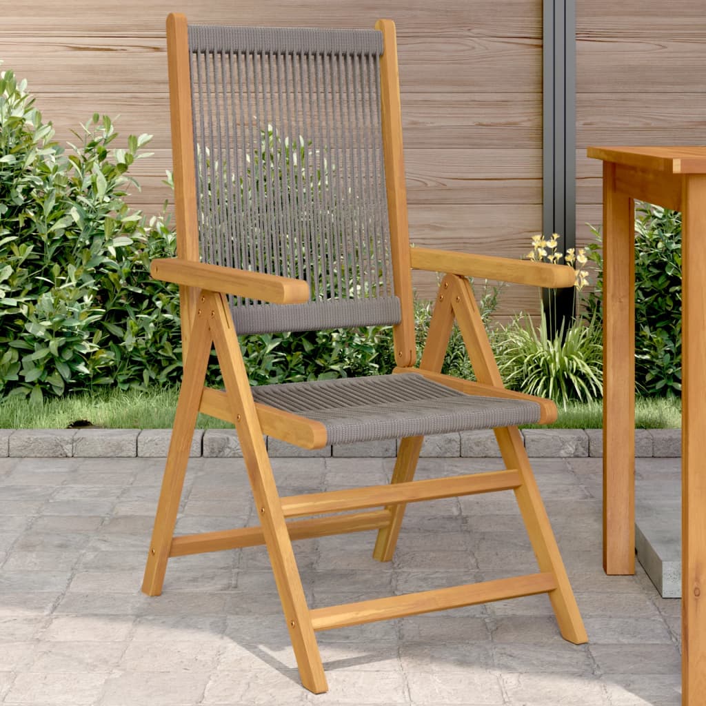 Sedie pieghevoli, 2 pezzi, grigie, in legno massello di acacia e polipropilene.
