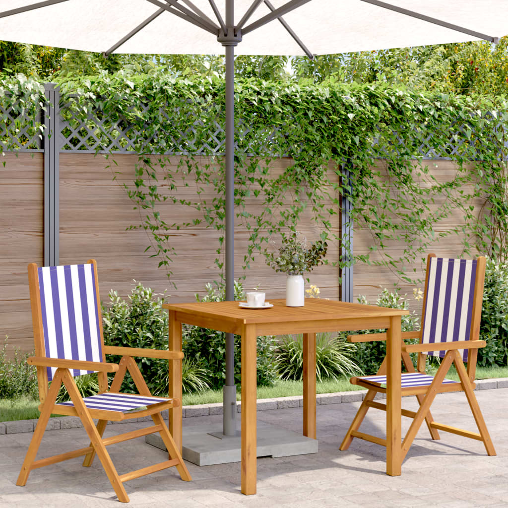 Sedie Giardino 2pz Blu e Bianco Legno Massello Acacia e Tessuto | homemem39