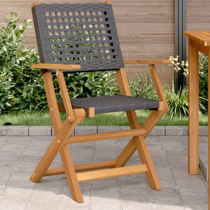 Sedie da Giardino 2 pz Nere Legno Massello Acacia e Polyrattan - homemem39