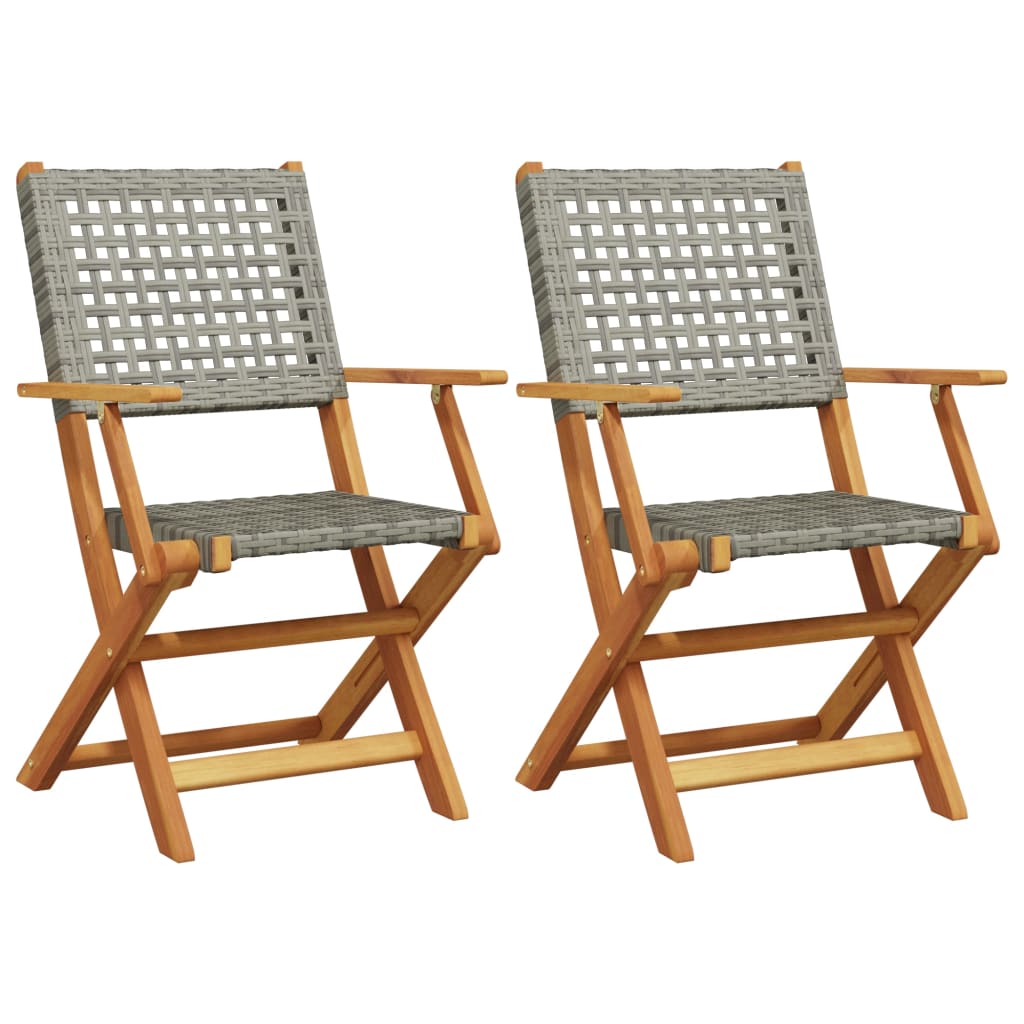 Sedie da Giardino 2pz Grigie Legno Massello Acacia e Polyrattan | homemem39