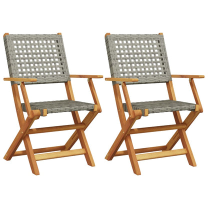Sedie da Giardino 2pz Grigie Legno Massello Acacia e Polyrattan | homemem39