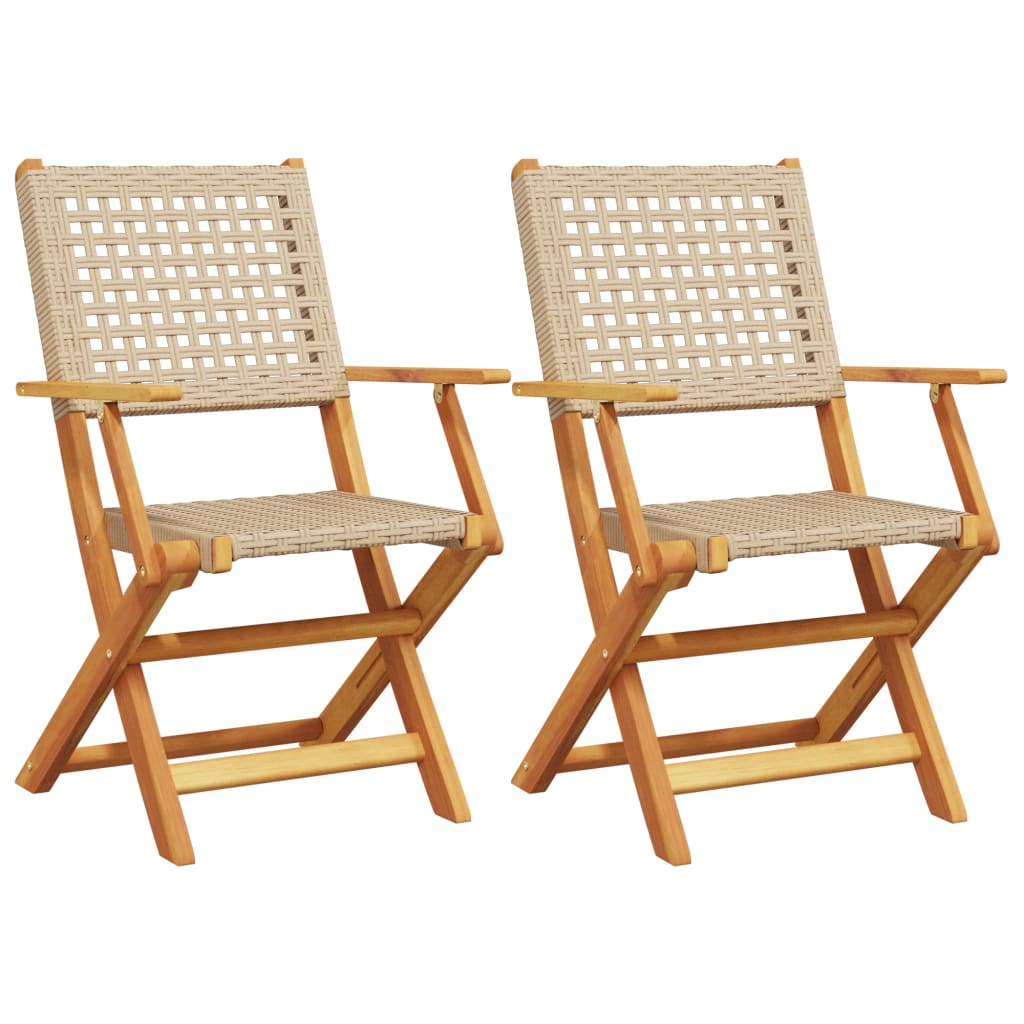 Sedie da Giardino 2 pz Beige Legno Massello Acacia e Polyrattan | homemem39