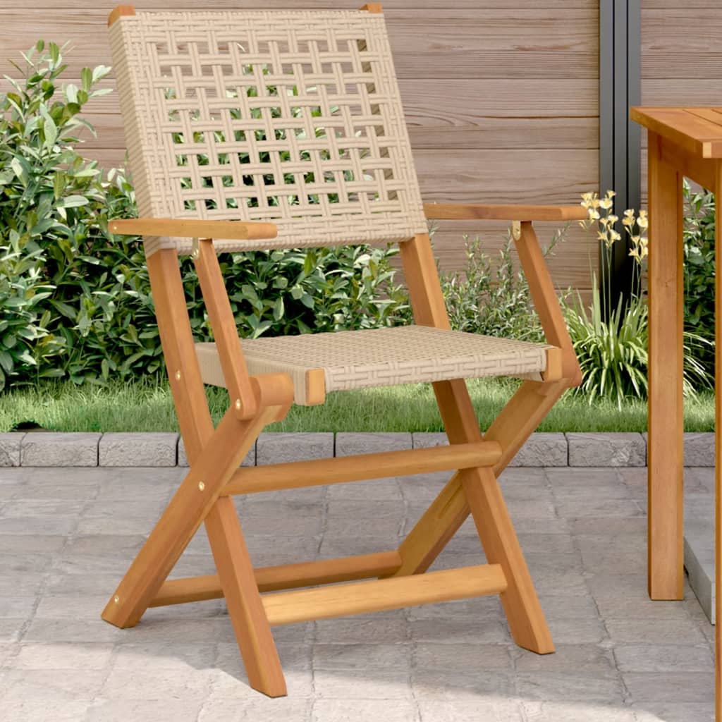 Sedie da Giardino 2 pz Beige Legno Massello Acacia e Polyrattan - homemem39