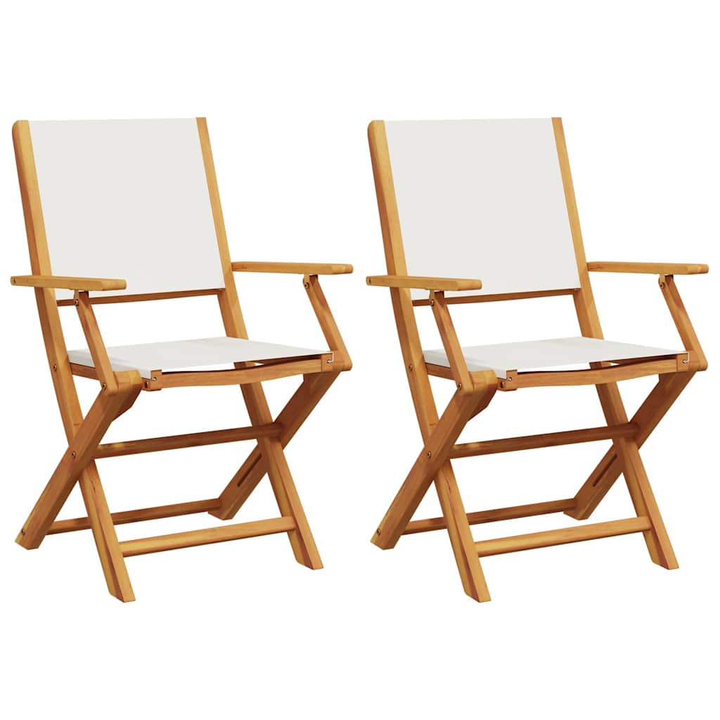 Sedie Giardino 2pz Bianco Crema Legno Massello Acacia e Tessuto | homemem39