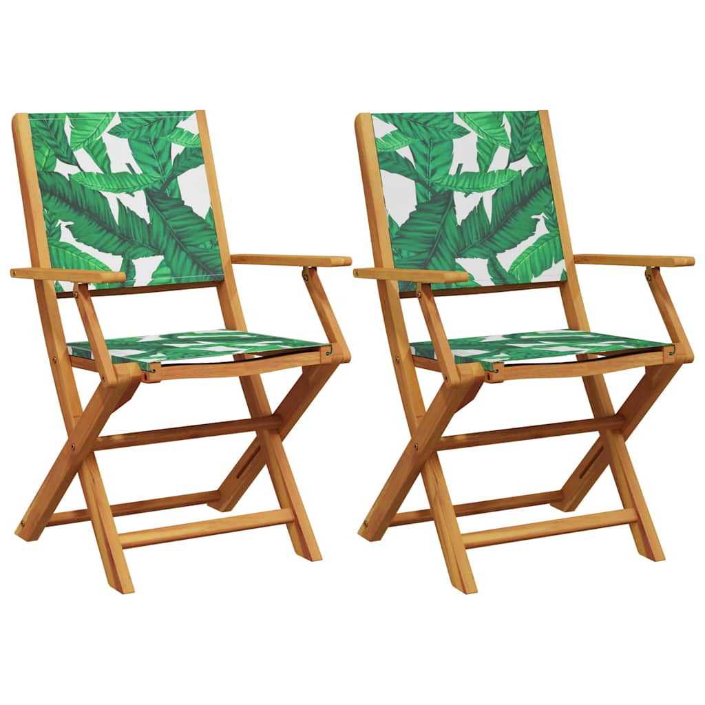 Sedie Giardino 2pz Motivo Foglia Legno Massello Acacia Tessuto | homemem39