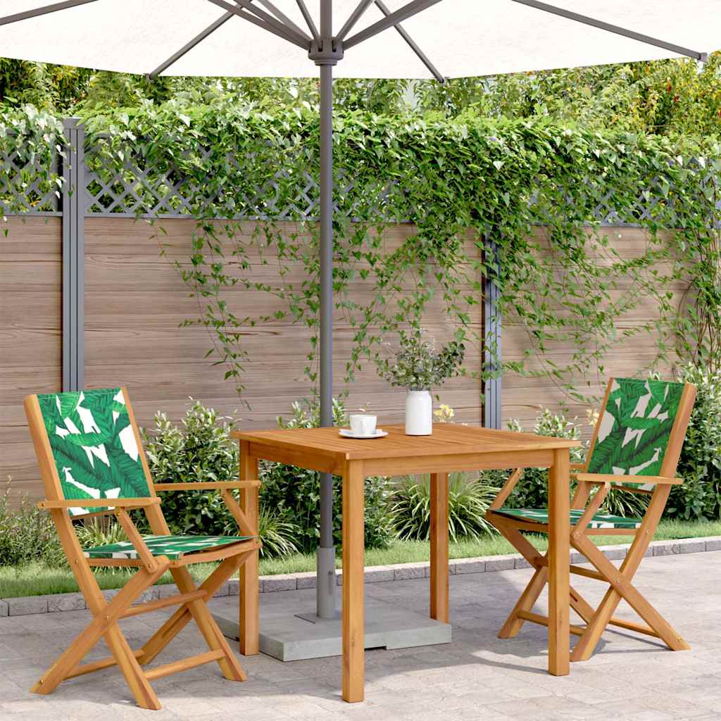 Sedie Giardino 2pz Motivo Foglia Legno Massello Acacia Tessuto | homemem39
