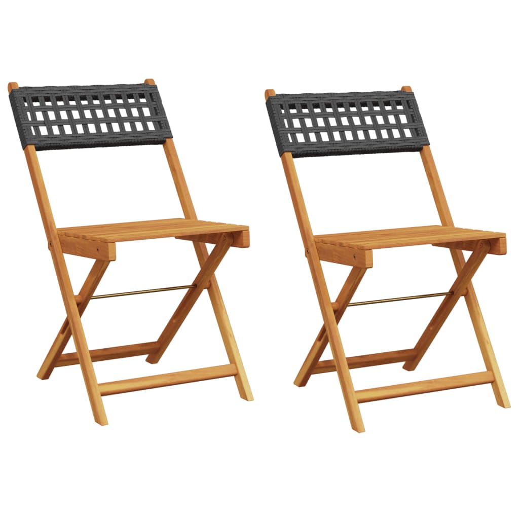 Sedie da Bistrò 2 pz Nere Legno Massello Acacia e Polyrattan | homemem39