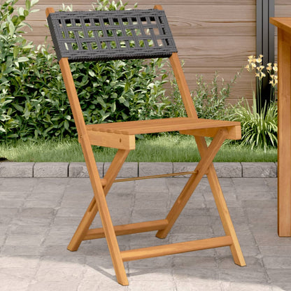 Sedie pieghevoli, 2 pezzi, in legno massello di acacia nero e polyrattan